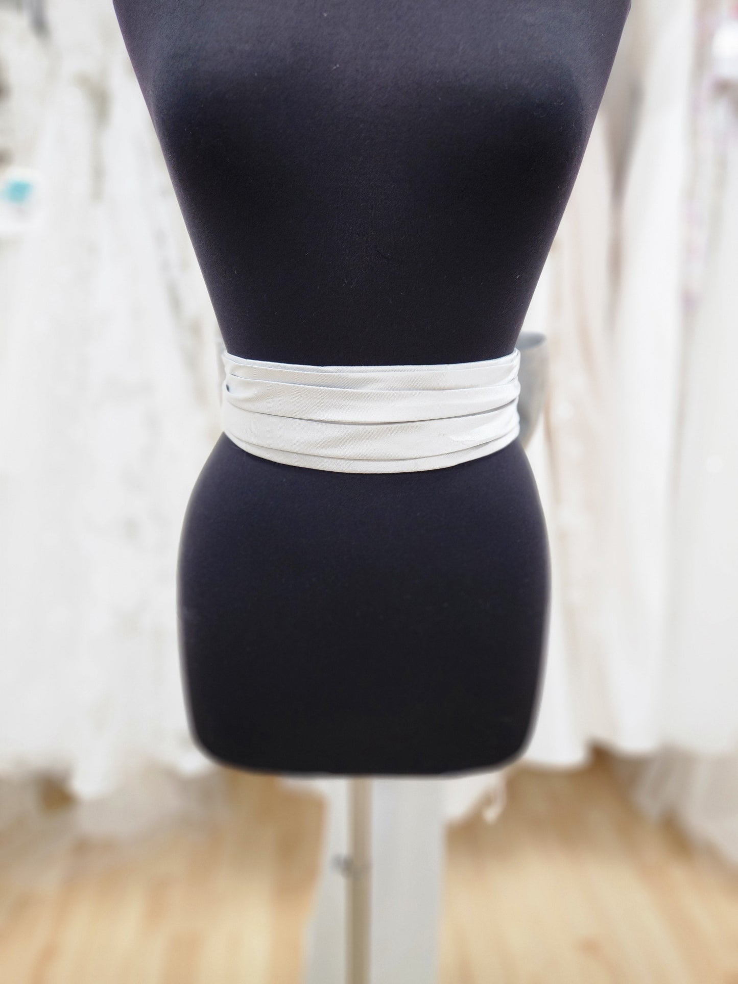 Pleated Silver Blue Mikado Belt