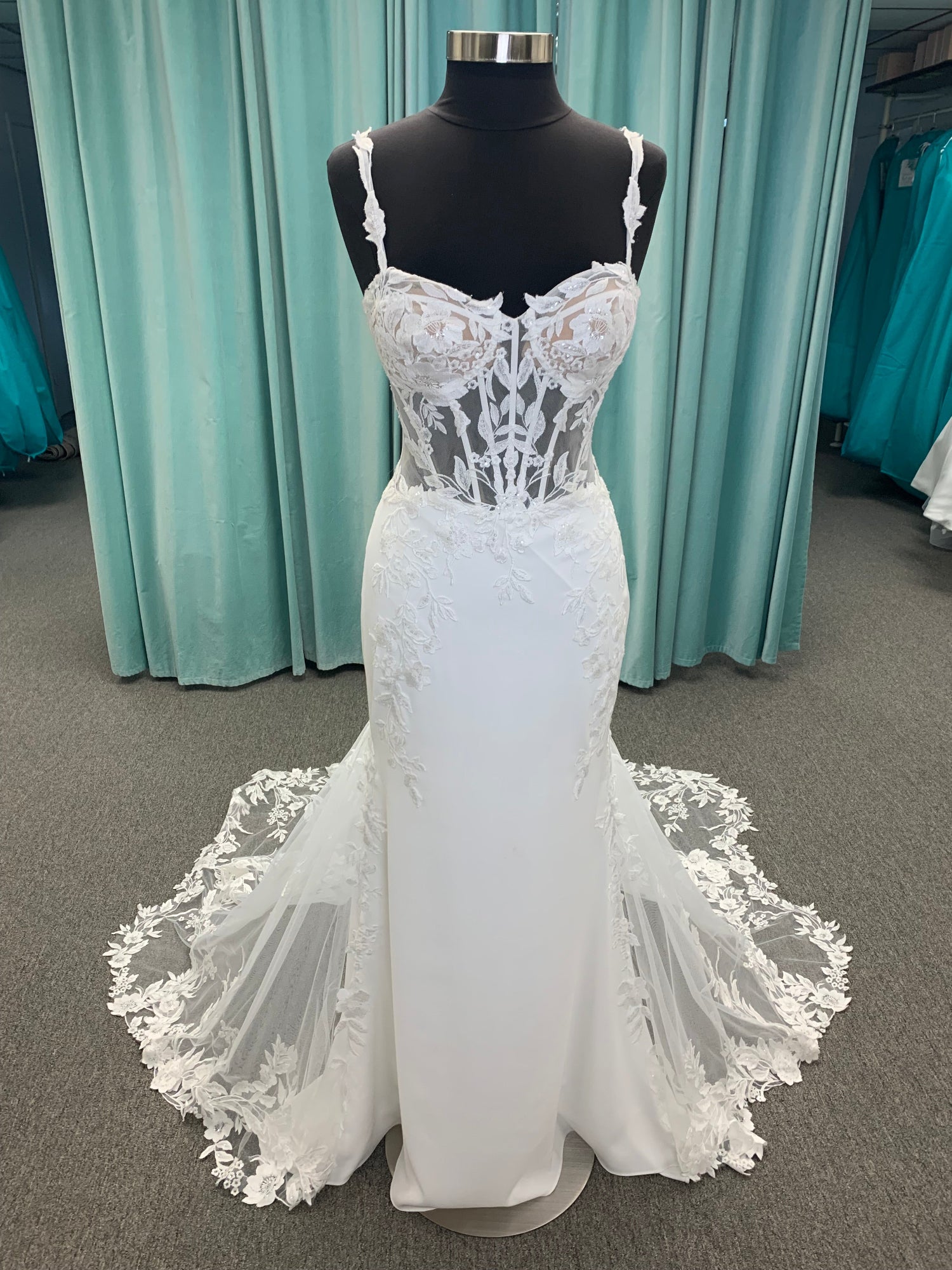 Lace and Crepe Fit and Flare Wedding Dress Ready To Wed Bridal Lace and Crepe Fit and Flare Wedding Dress Ready To Wed Bridal