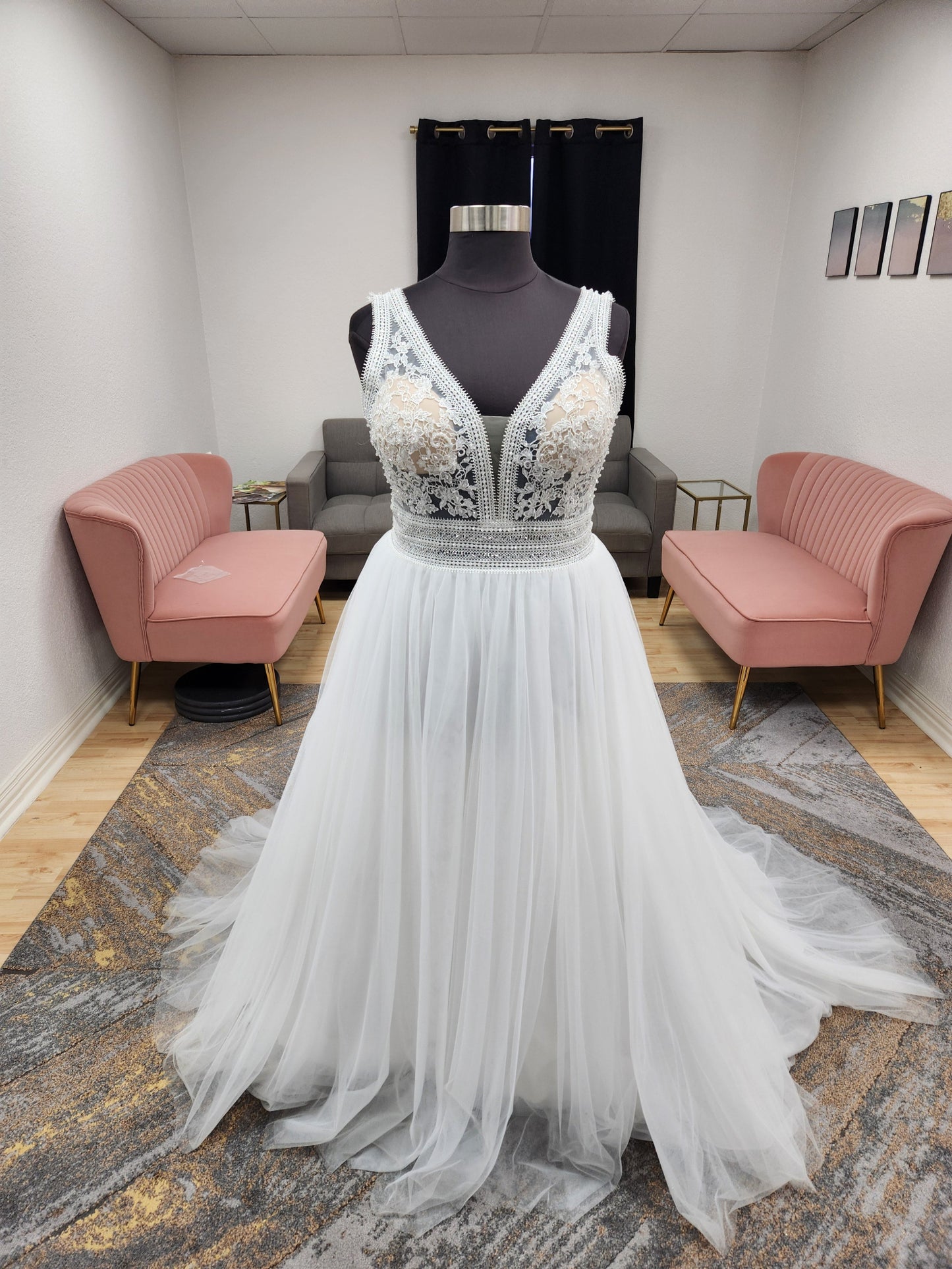 Beaded Lace Bodice A-line Wedding Dress