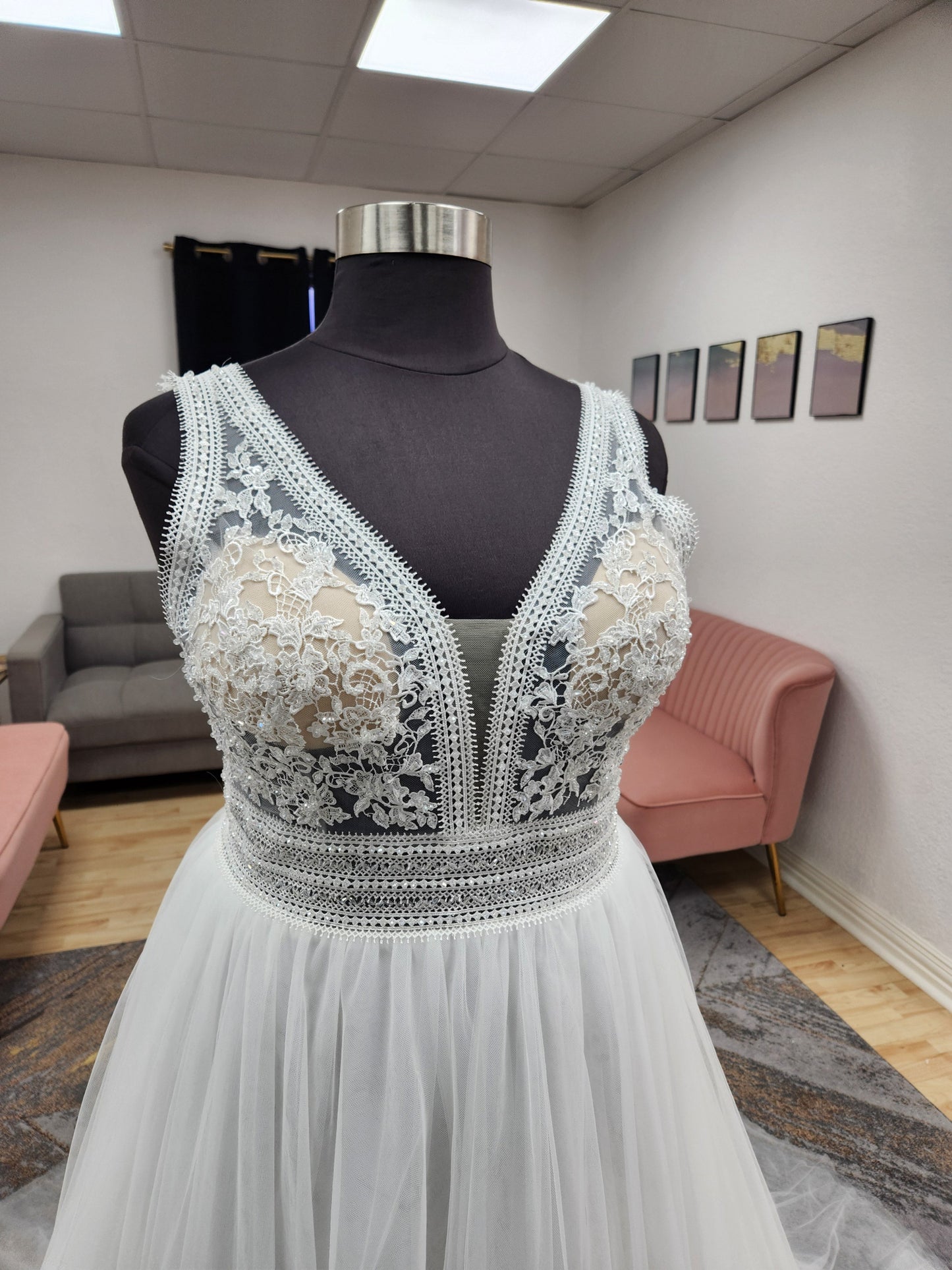 Beaded Lace Bodice A-line Wedding Dress