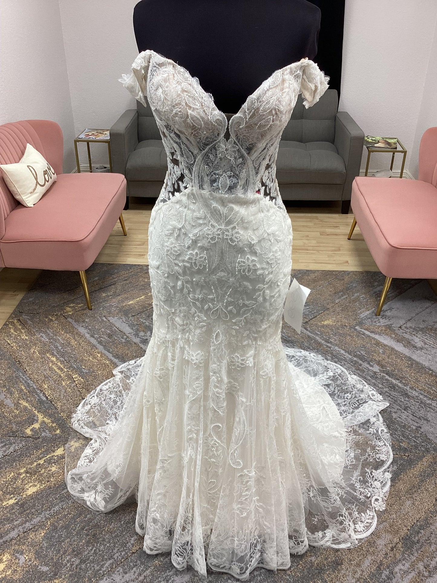 Beaded Lace Off the Shoulder Fit and Flare Wedding Dress