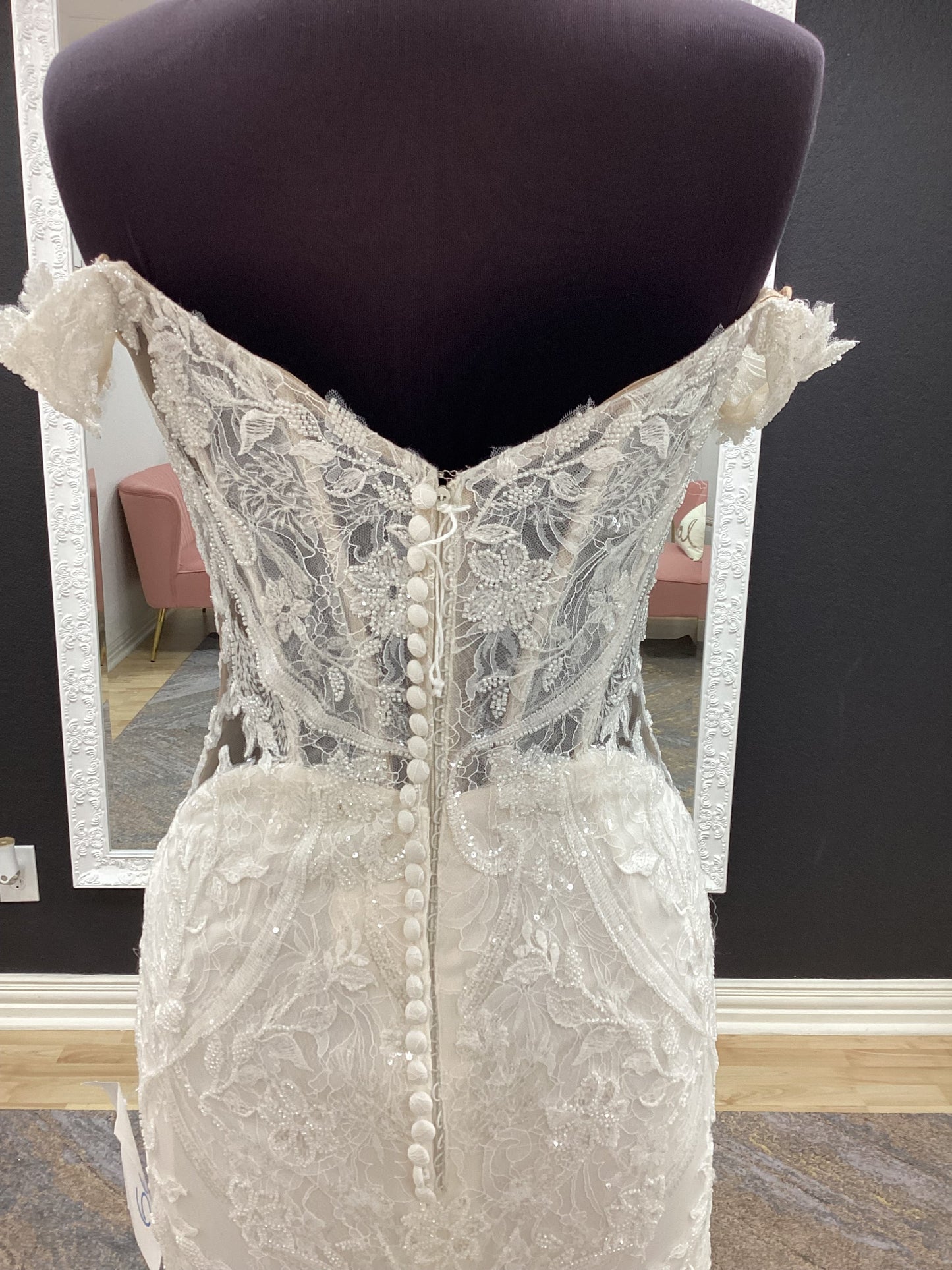 Beaded Lace Off the Shoulder Fit and Flare Wedding Dress