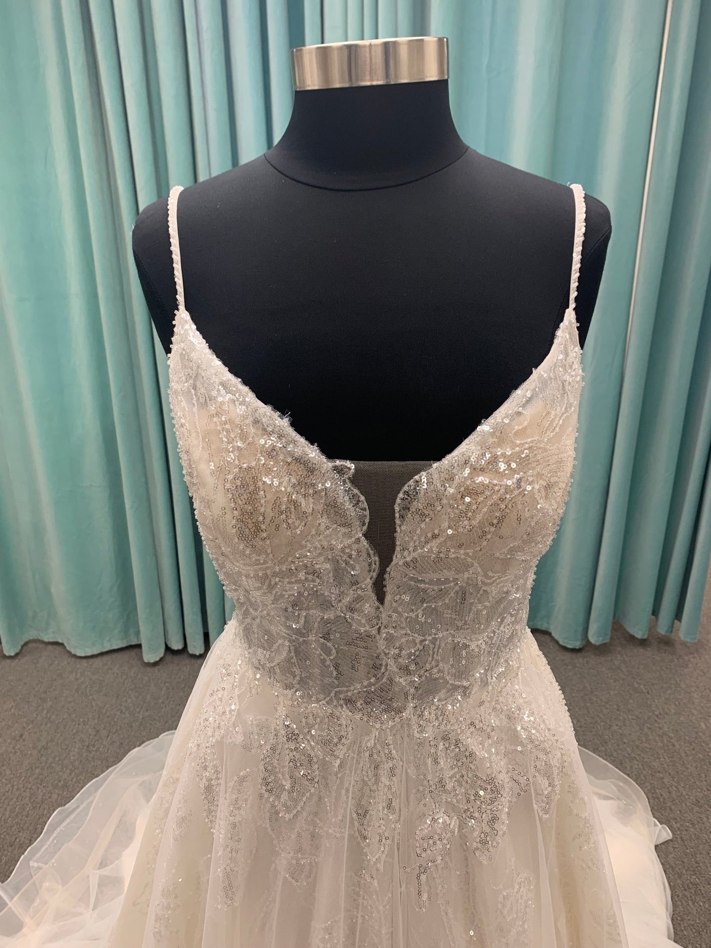 Sequined Lace Aline Wedding Dress