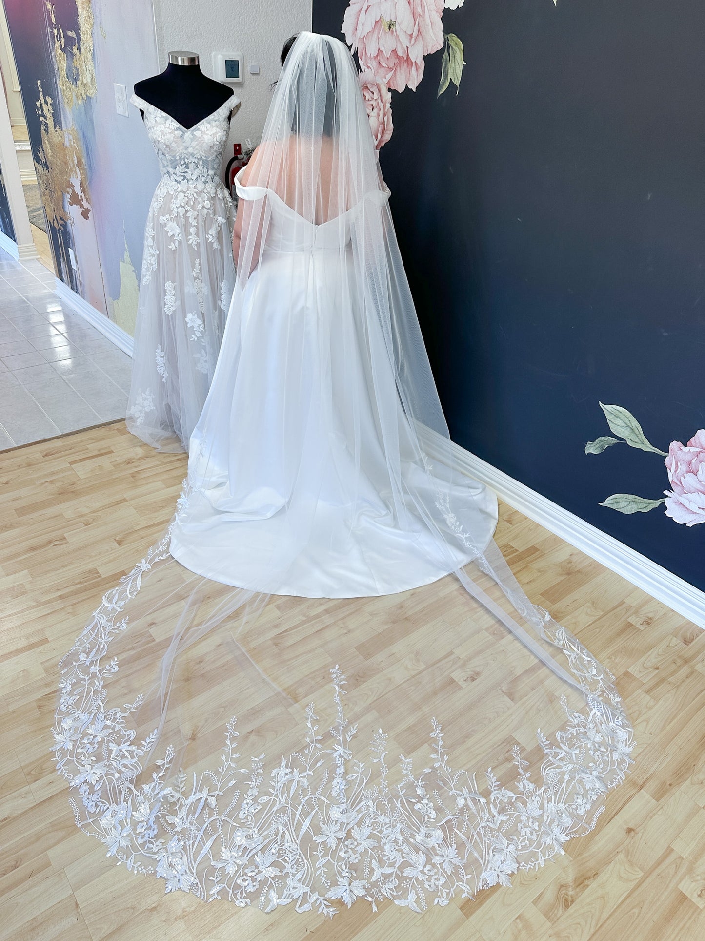 Lace and Sequins Wildflower Veil White Ivory Wedding Veil Bridal Veil