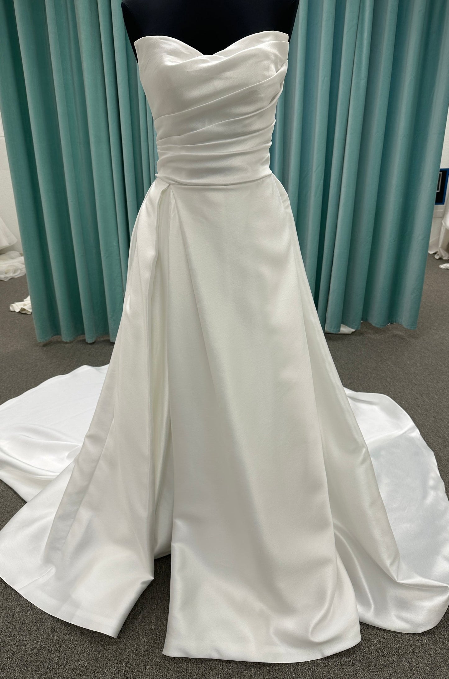 Satin ruched A-line with slit Wedding Dress