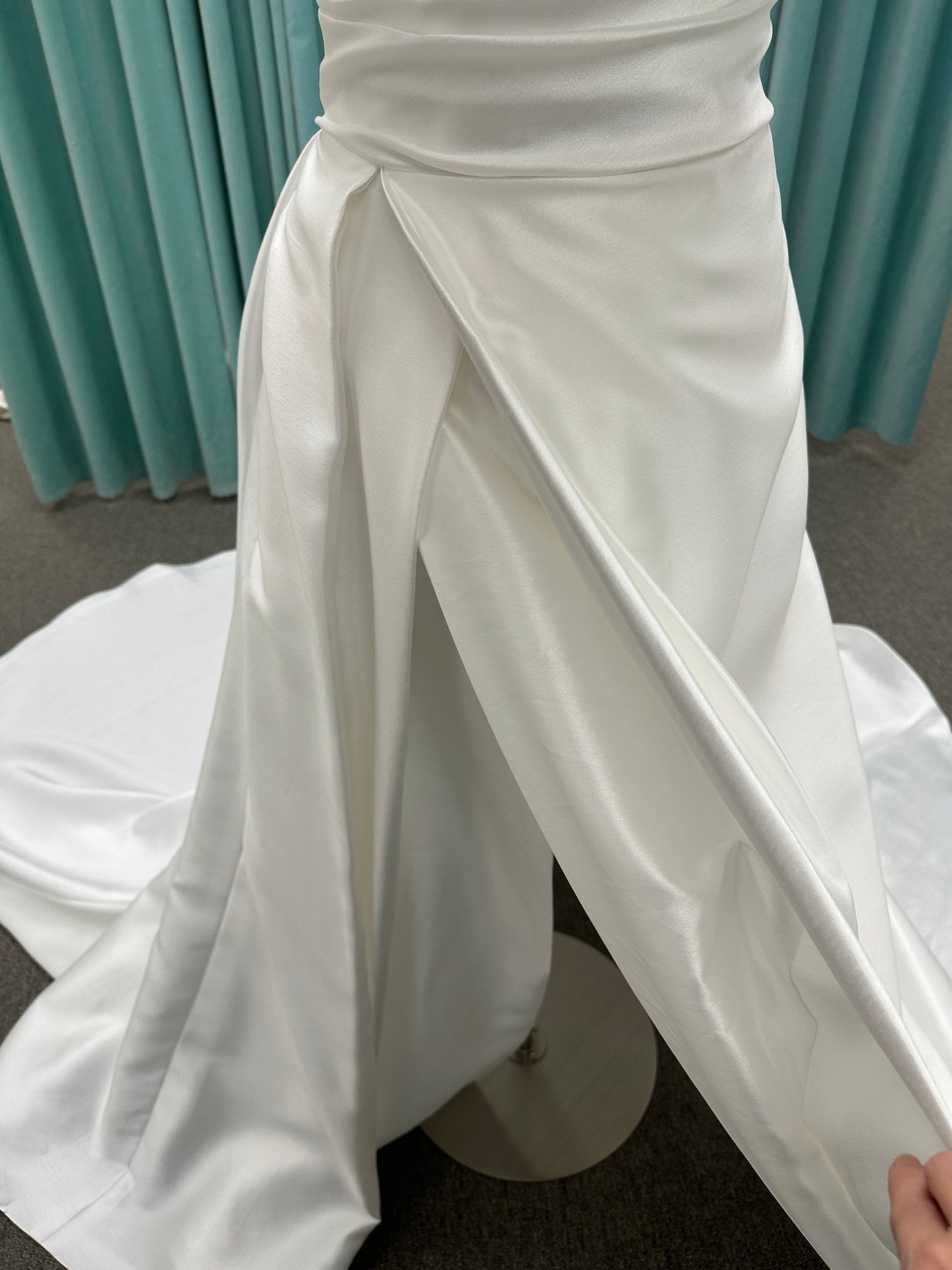 Satin ruched A-line with slit Wedding Dress