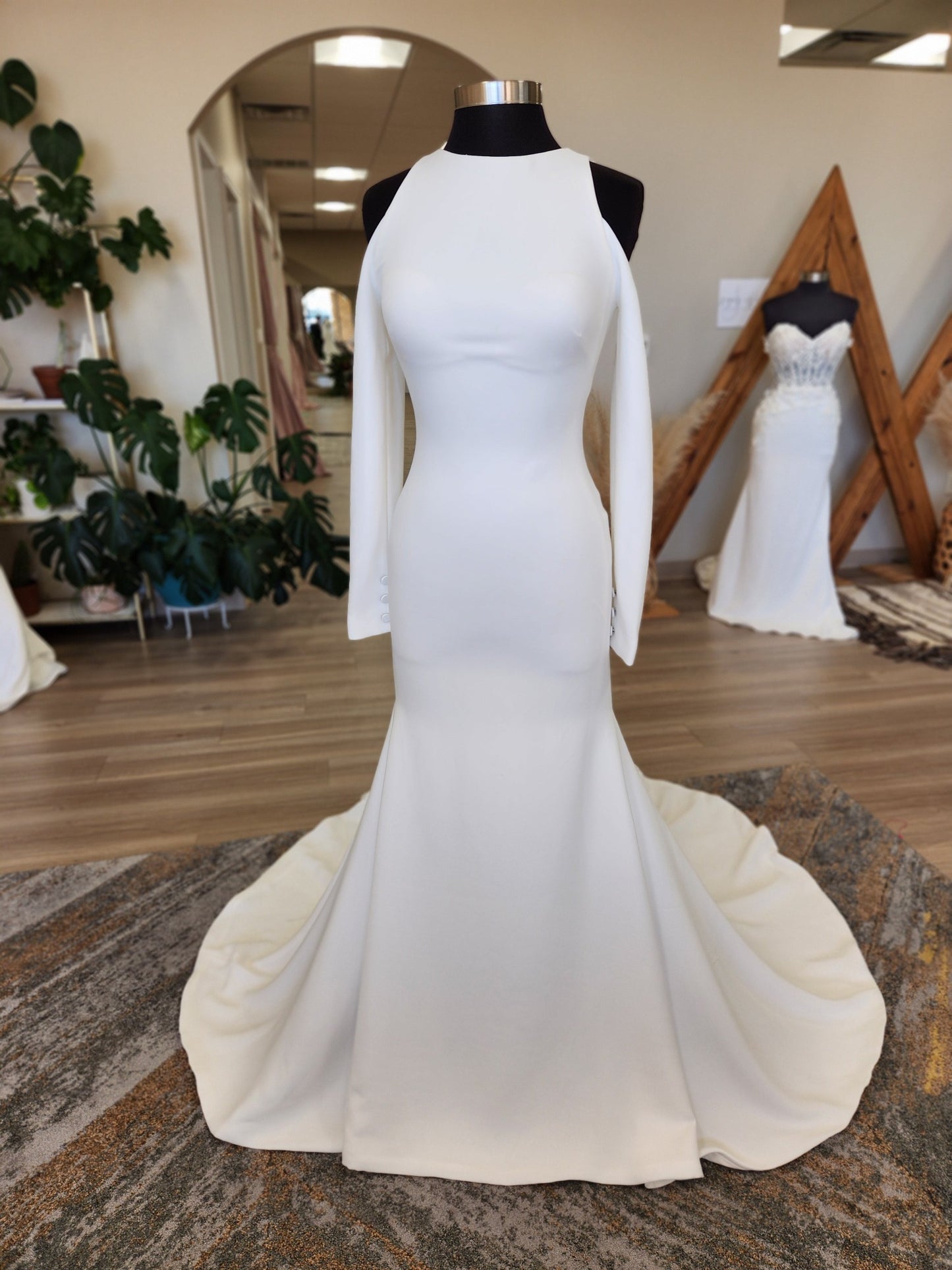 Clean and Classic High Neck Cold Shoulder Long Sleeve Wedding Dress