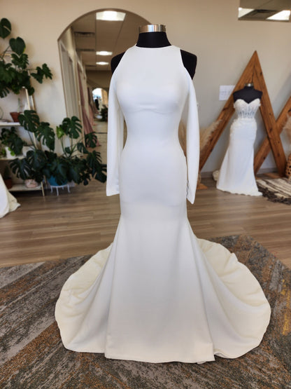 Clean and Classic High Neck Cold Shoulder Long Sleeve Wedding Dress