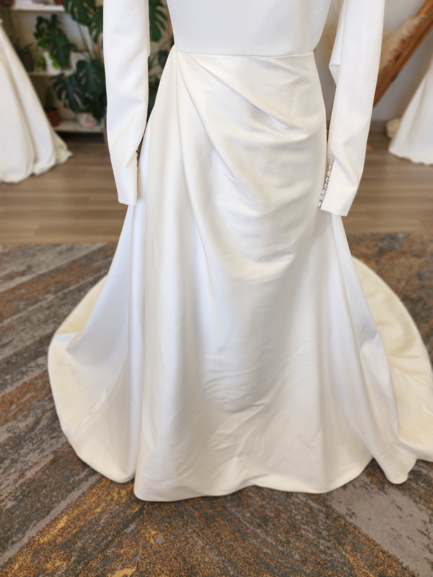 Clean and Classic High Neck Long Sleeve Open Back Wedding Dress