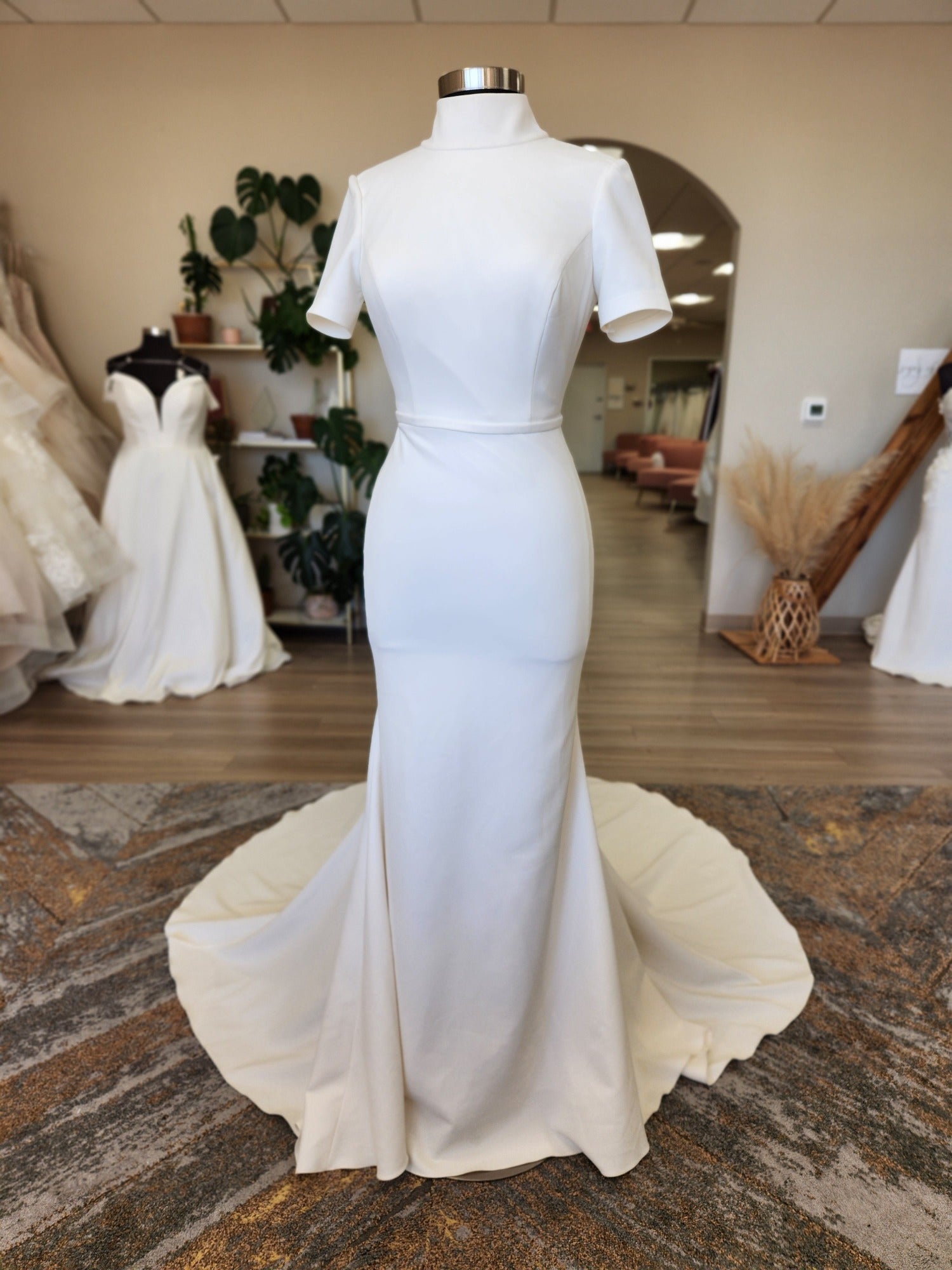 Clean and Classic Short Sleeve Open Back Wedding Dress