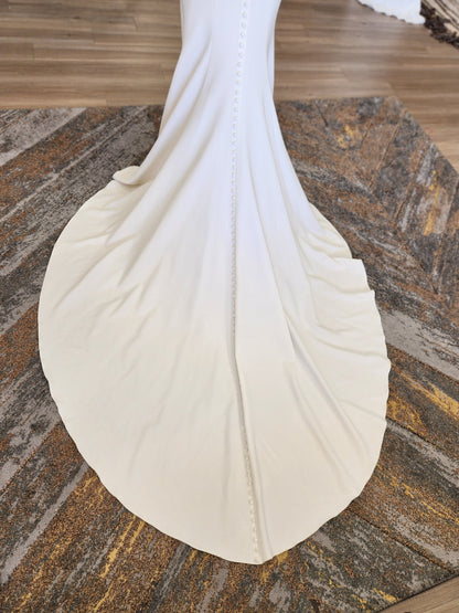 Clean and Classic Short Sleeve Open Back Wedding Dress