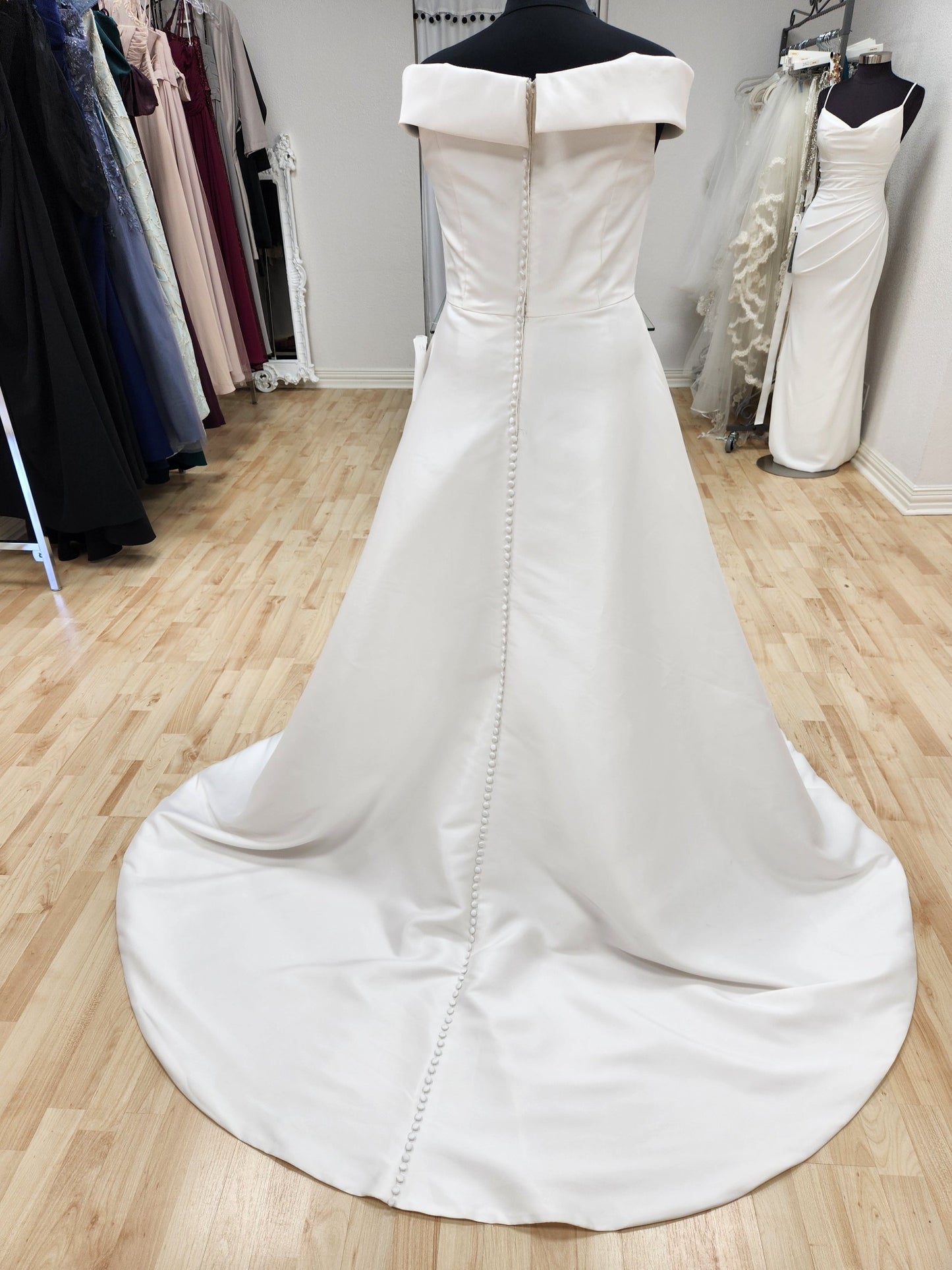 Off the Shoulder Mikado Plus Size Wedding Dress