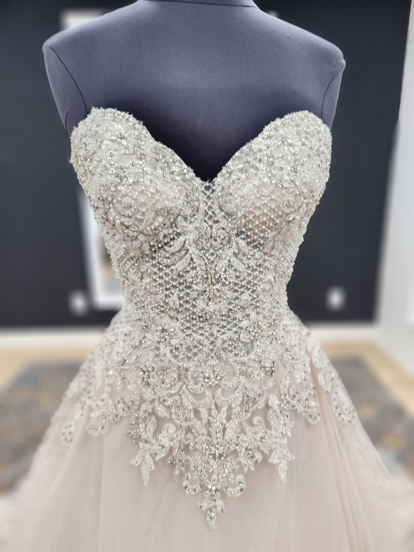 Sweetheart lace and beaded bodice A-line wedding dress