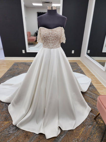 Satin beaded Off the Shoulder Ballgown Wedding Dress