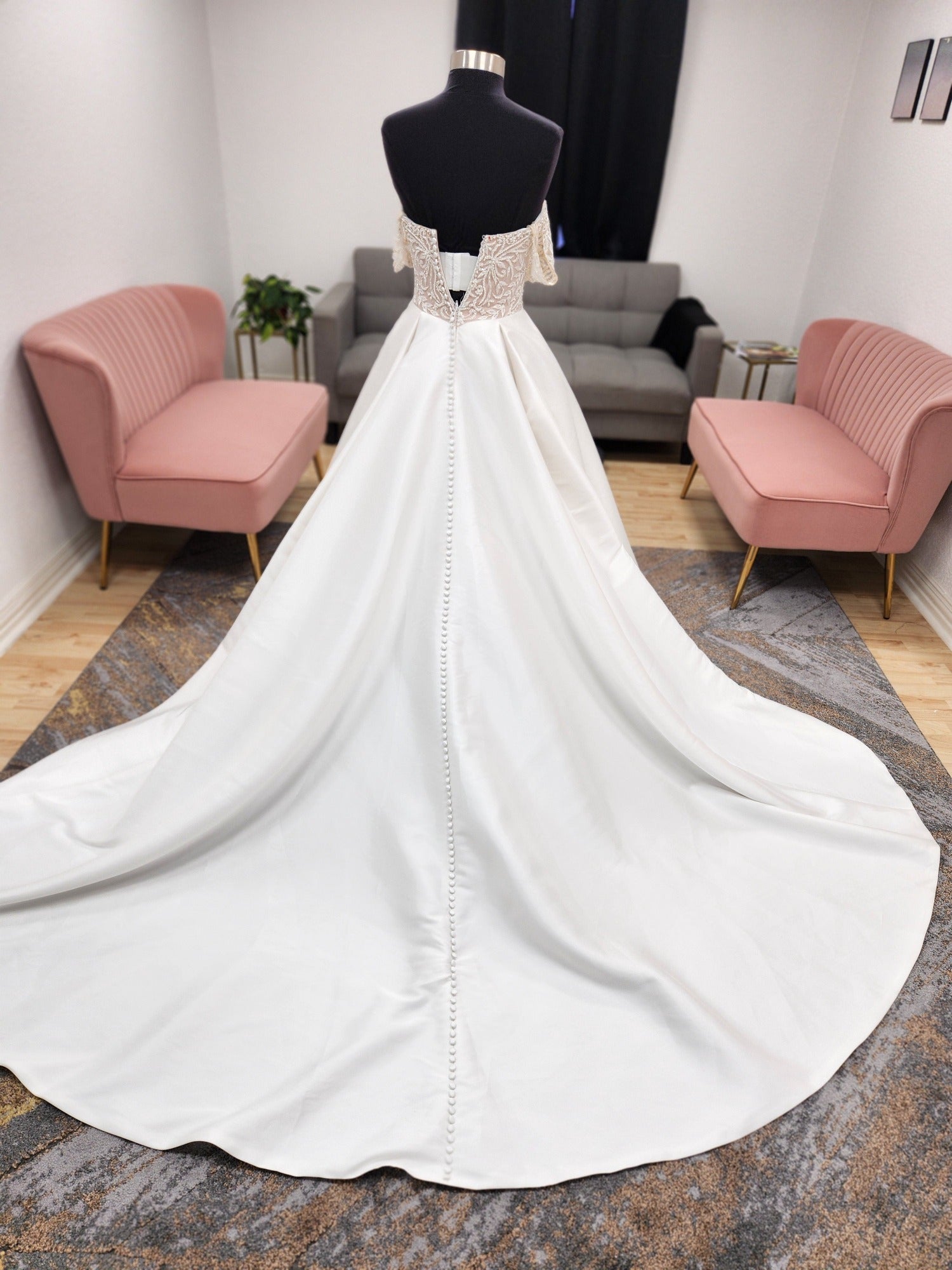 Satin beaded Off the Shoulder Ballgown Wedding Dress