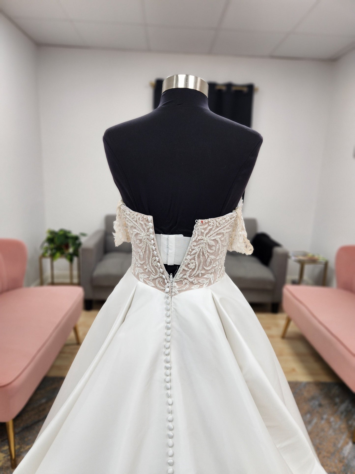 Satin beaded Off the Shoulder Ballgown Wedding Dress