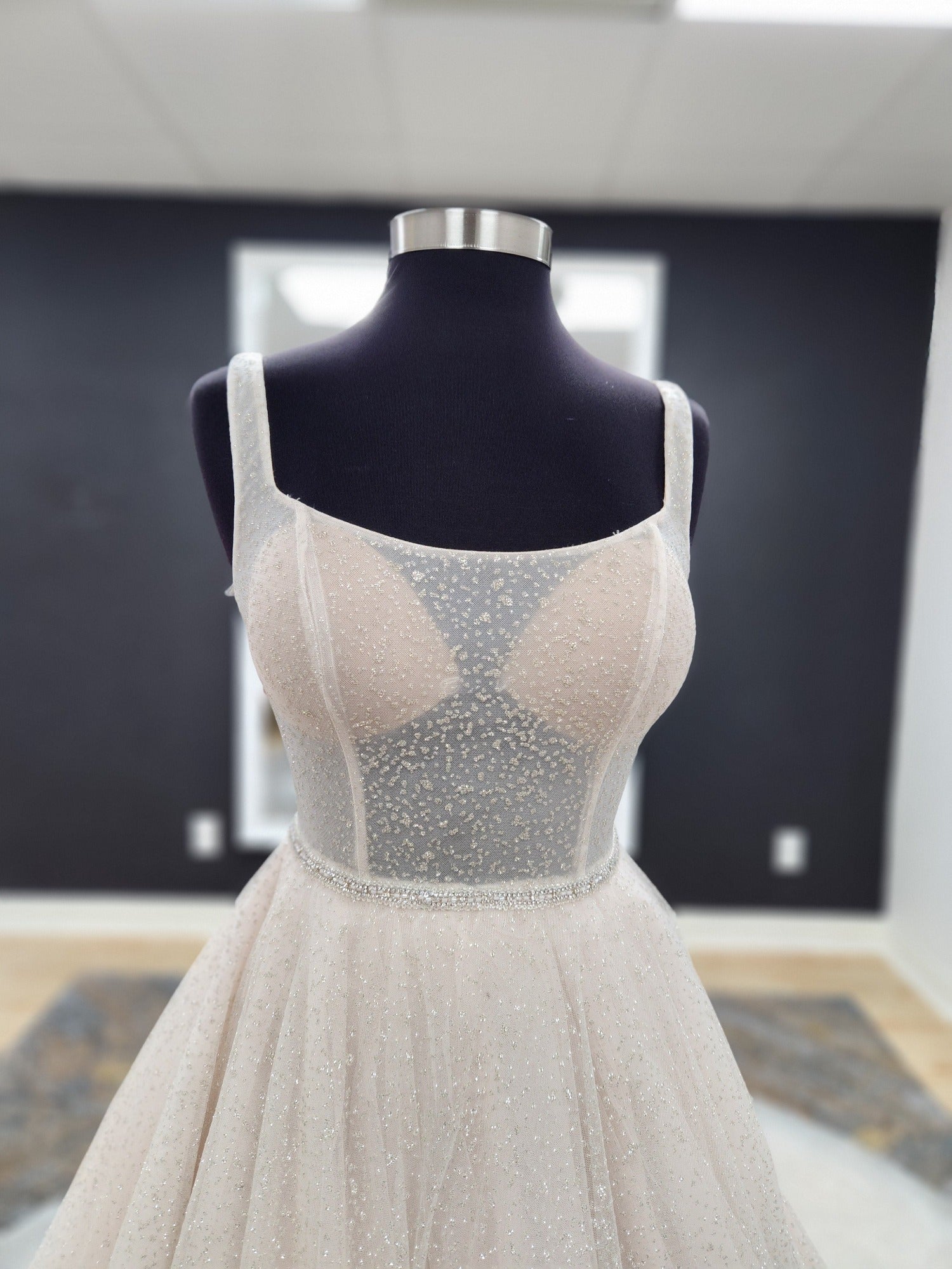 Sparkling Glitter Square Neck Wedding Dress