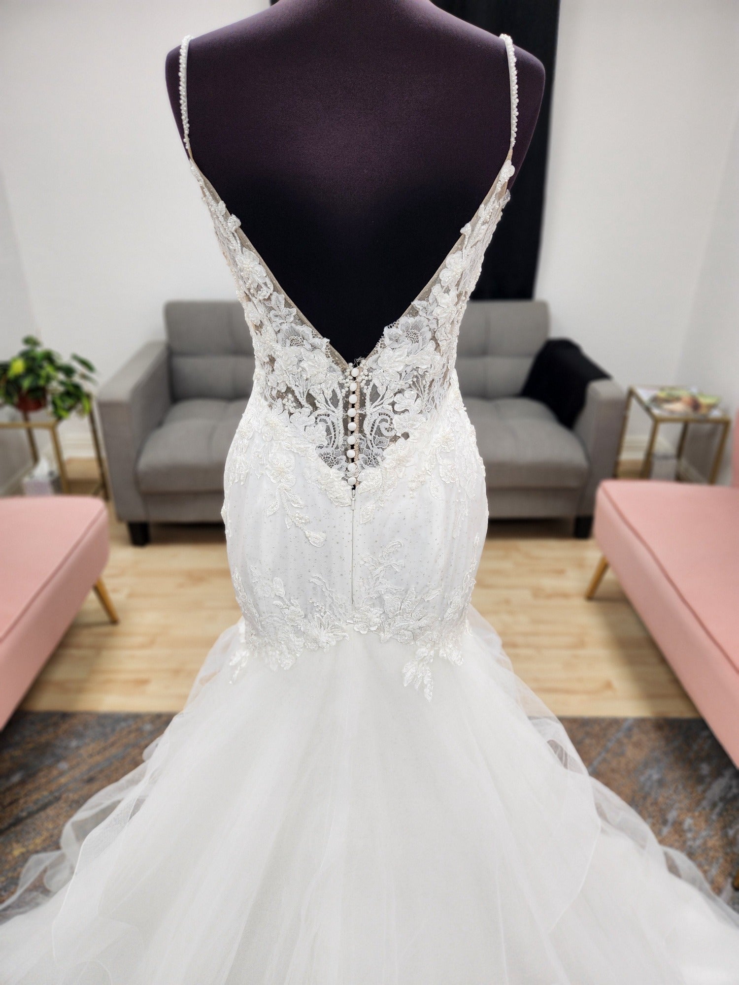 Lace and Sparkle Mermaid Wedding Dress with Ruffled Skirt