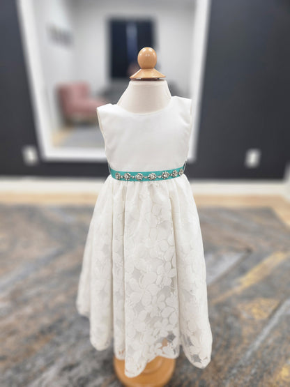 Lace skirt turquoise belt Flowergirl Dress