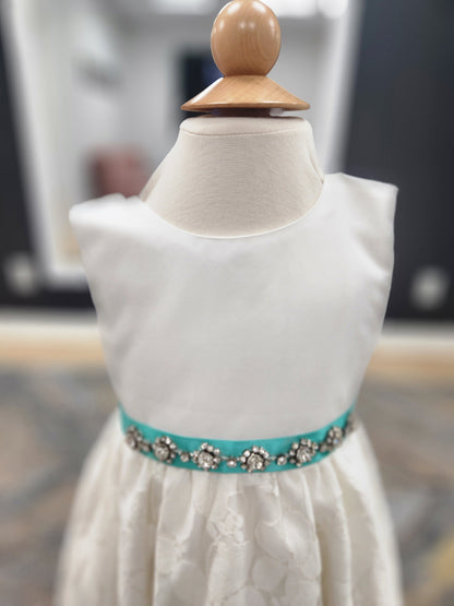 Lace skirt turquoise belt Flowergirl Dress