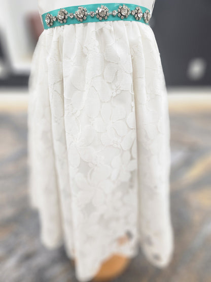 Lace skirt turquoise belt Flowergirl Dress