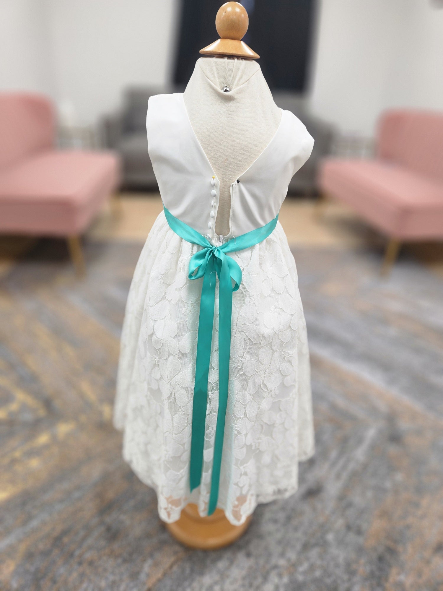 Lace skirt turquoise belt Flowergirl Dress