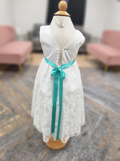 Lace skirt turquoise belt Flowergirl Dress