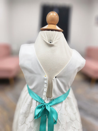 Lace skirt turquoise belt Flowergirl Dress