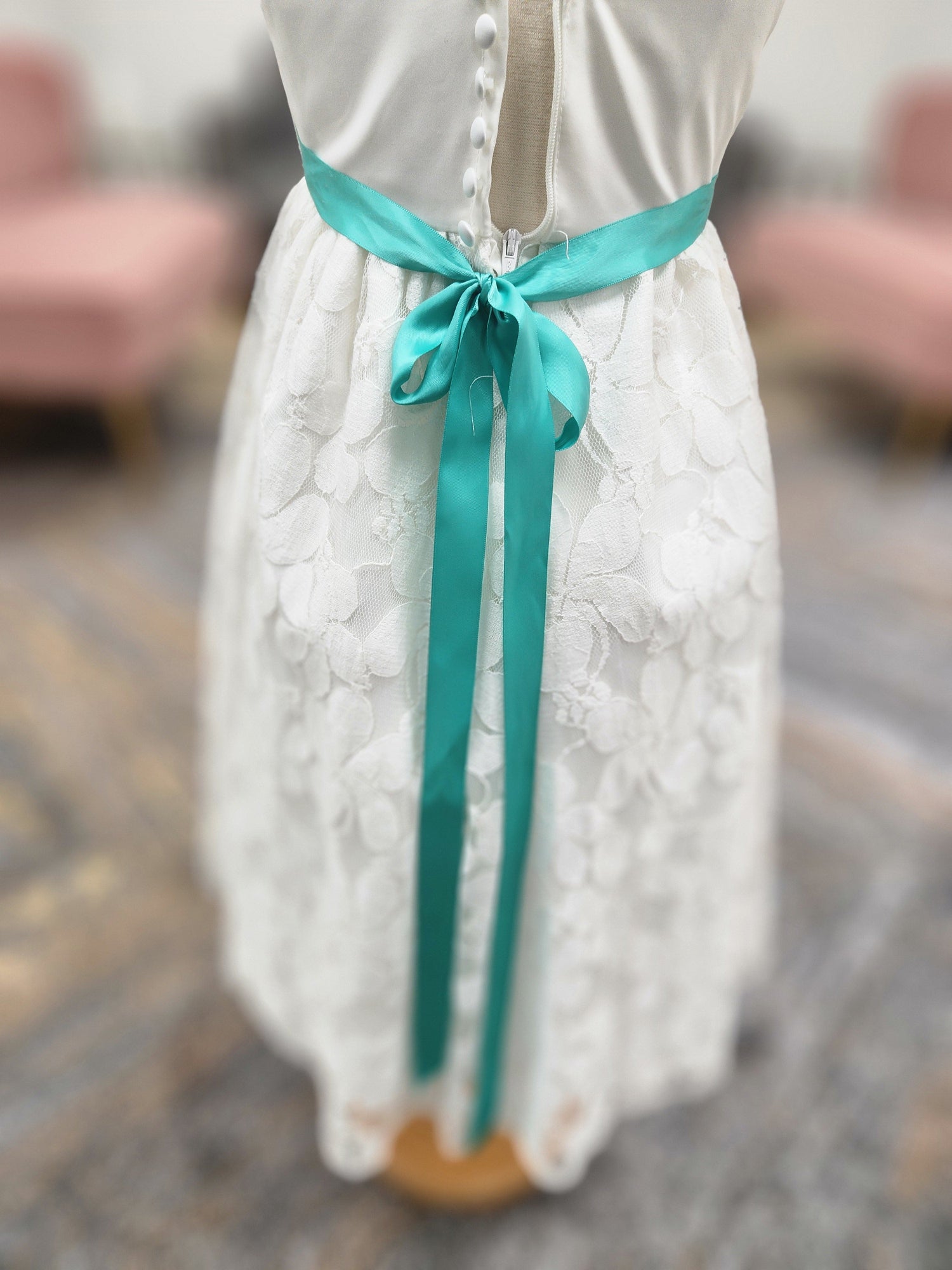 Lace skirt turquoise belt Flowergirl Dress