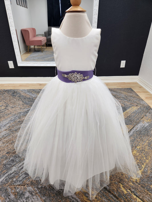 Tulle Skirt Dusty Purple Belt Flowergirl Dress