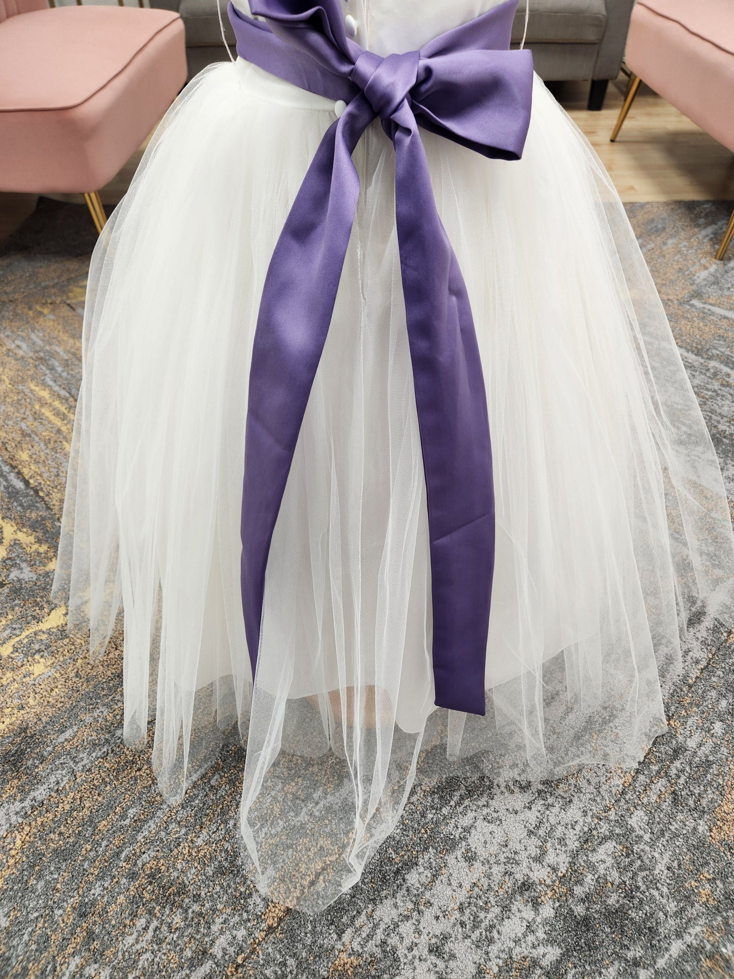 Tulle Skirt Dusty Purple Belt Flowergirl Dress