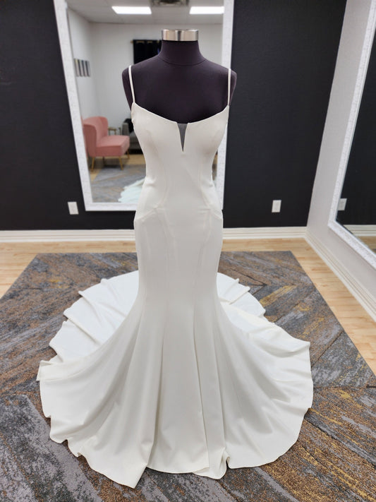 4112 by MoriLee crepe fit and flare wedding dress