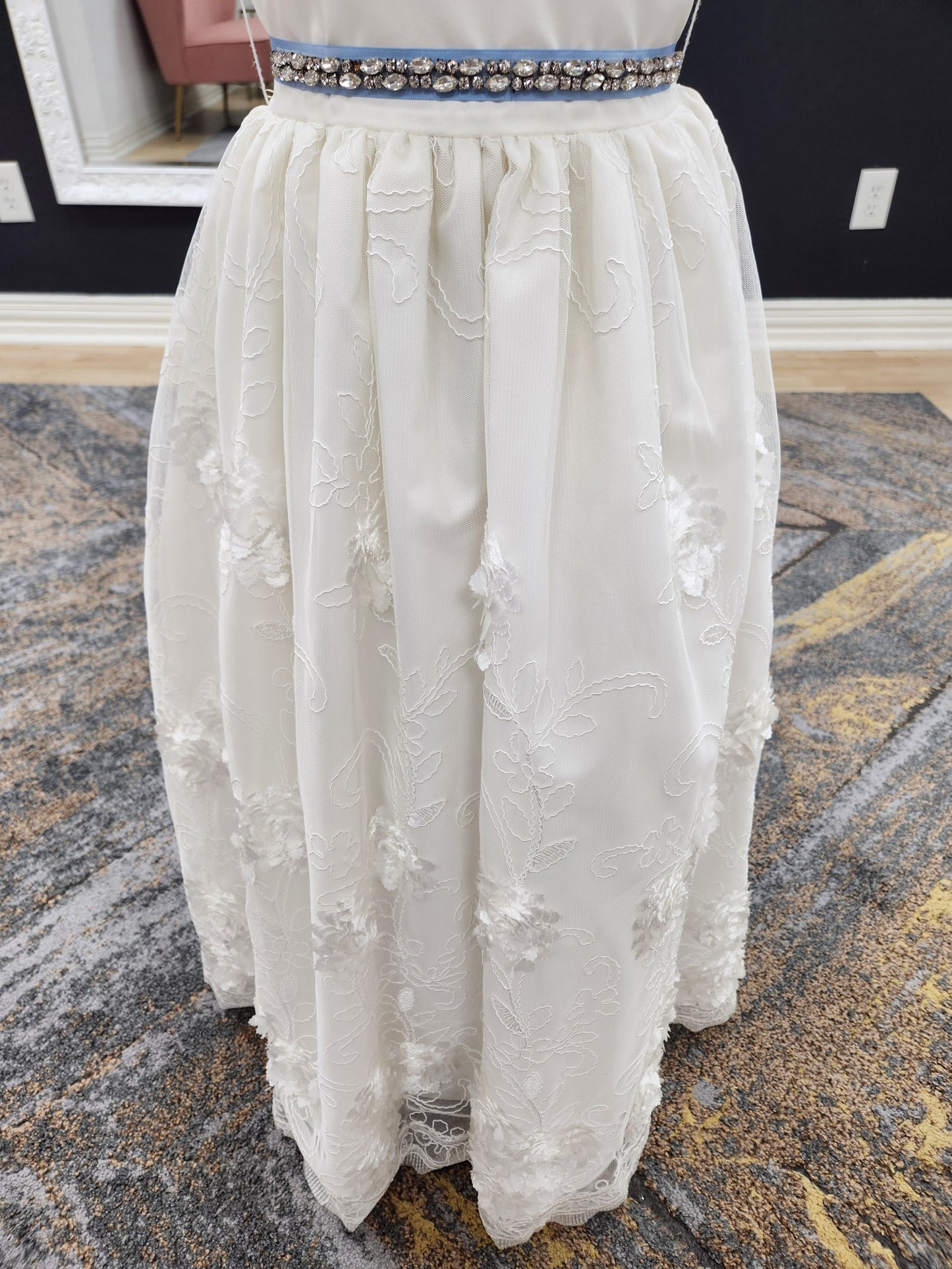 Satin Top with 3d Lace Skirt Flowergirl Dress