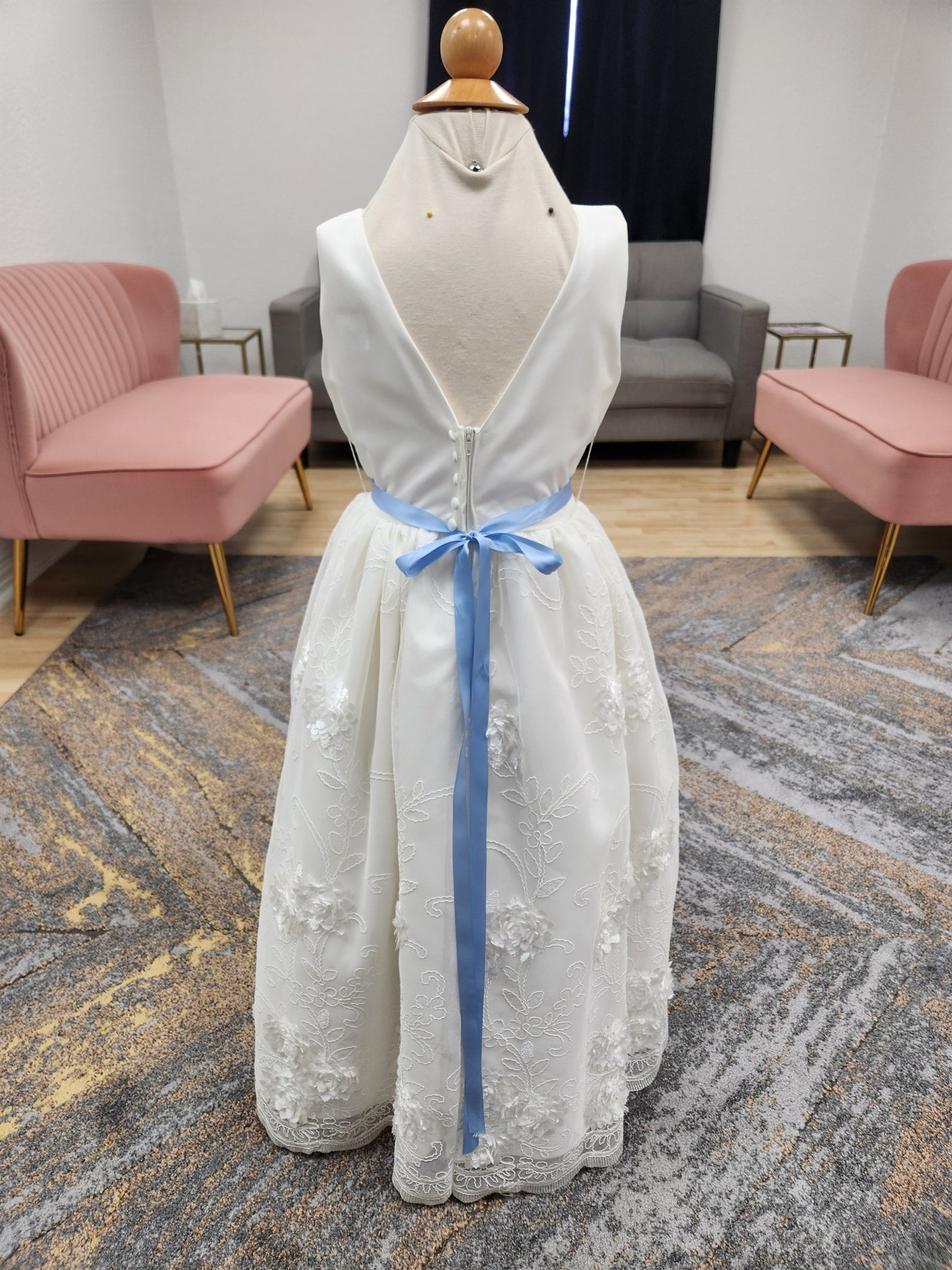 Satin Top with 3d Lace Skirt Flowergirl Dress