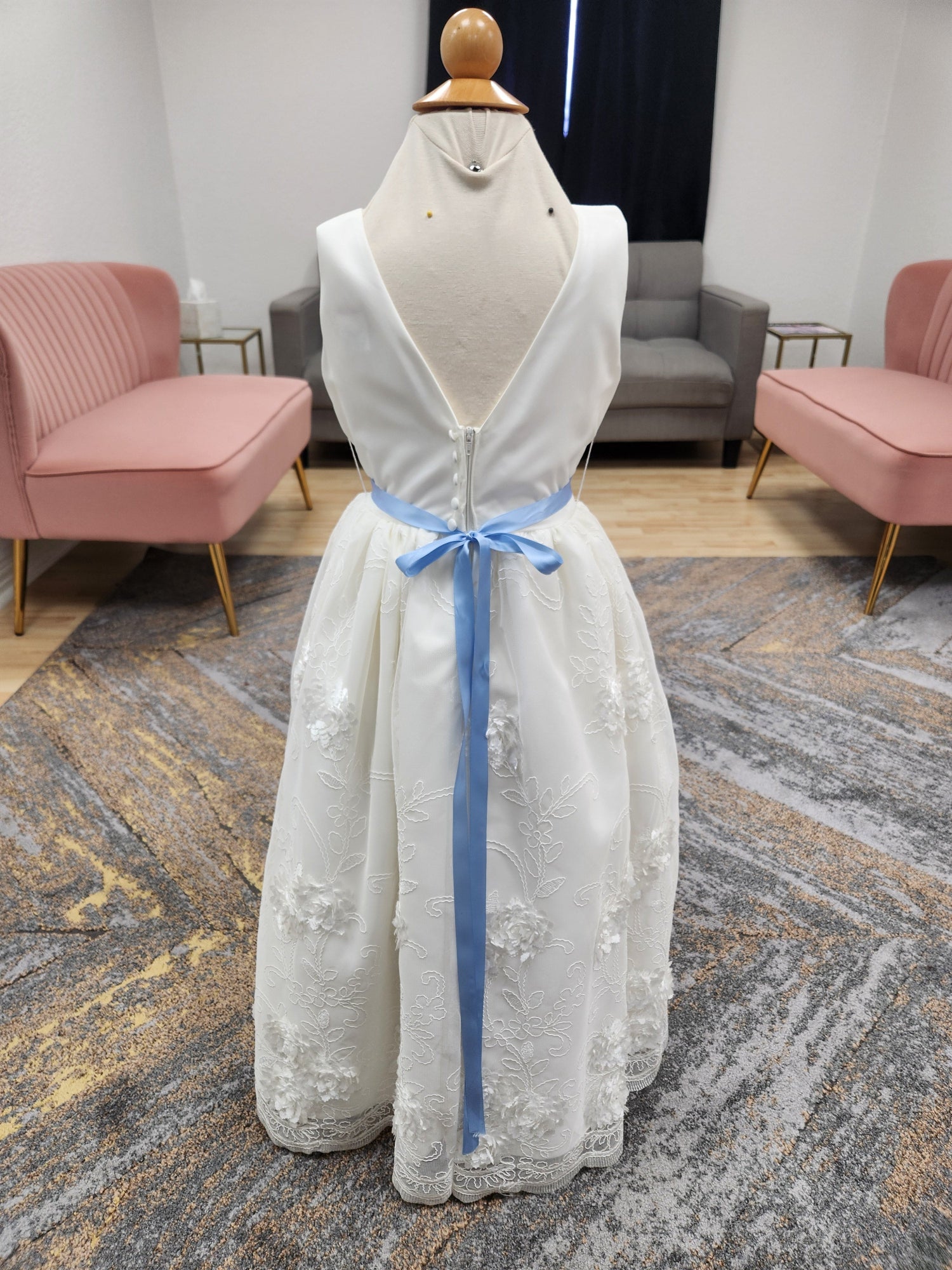 Satin Top with 3d Lace Skirt Flowergirl Dress