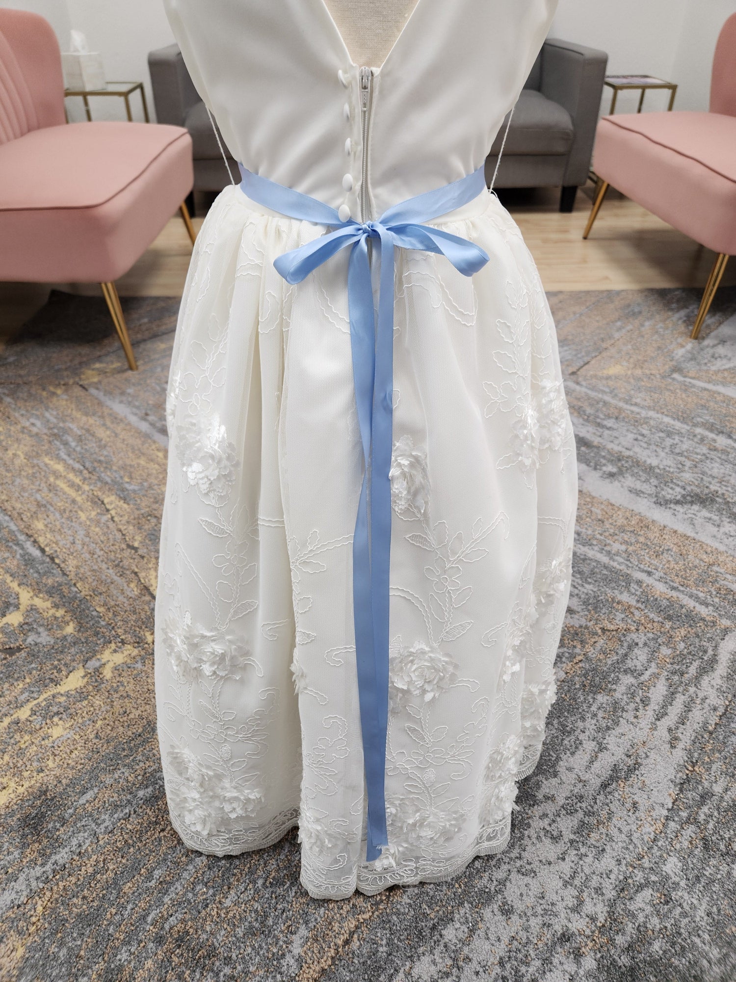 Satin Top with 3d Lace Skirt Flowergirl Dress