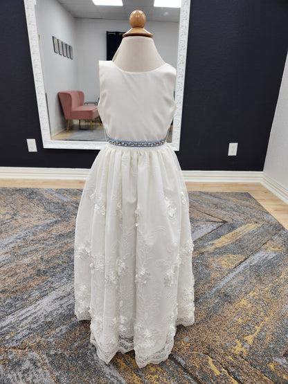 Satin Top with 3d Lace Skirt Flowergirl Dress