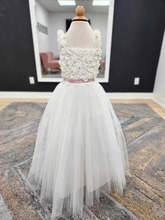 3D Floral Lace Top Flowergirl Dress