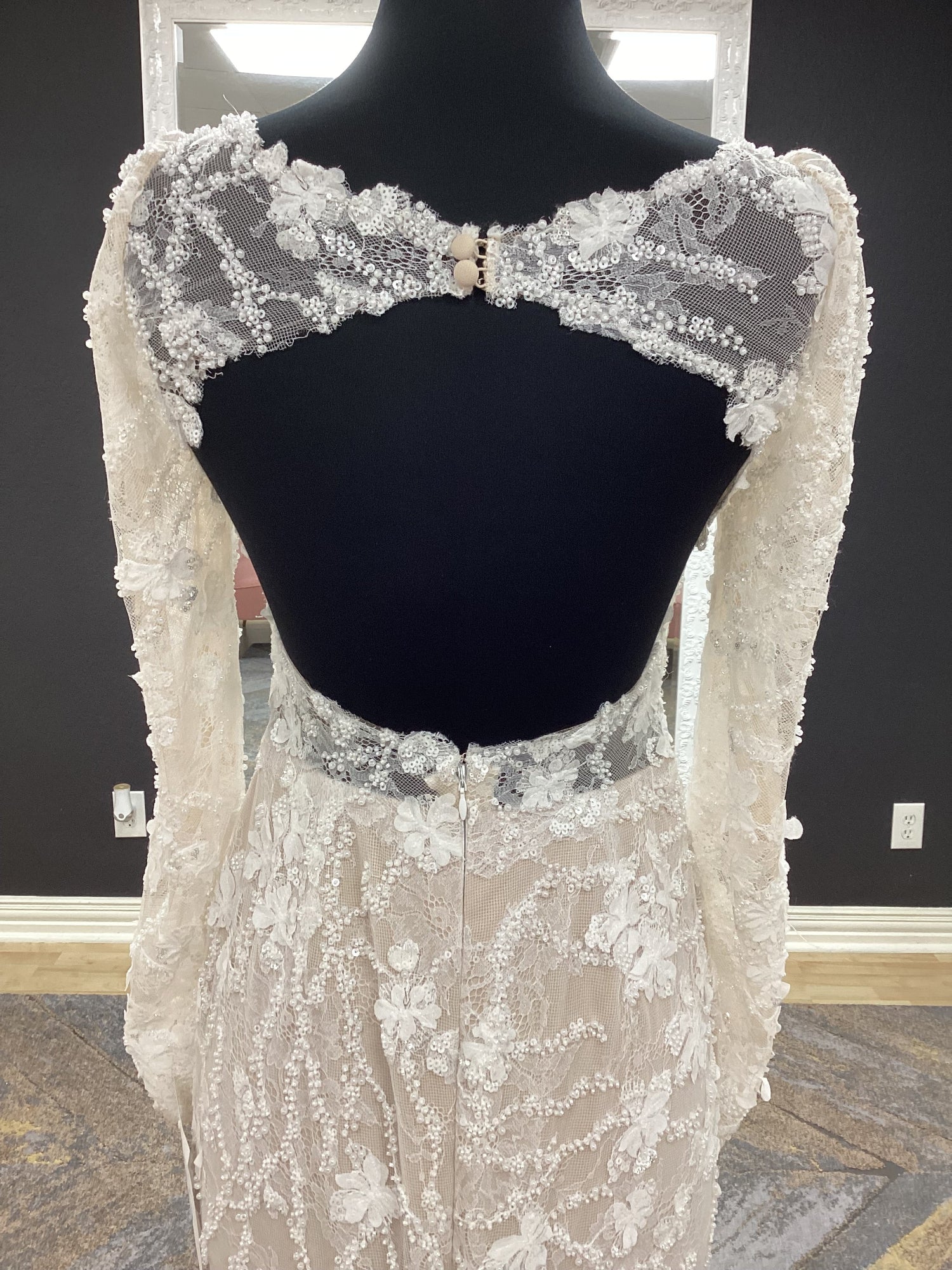 Lace long sleeve with boat neckline Wedding Dress