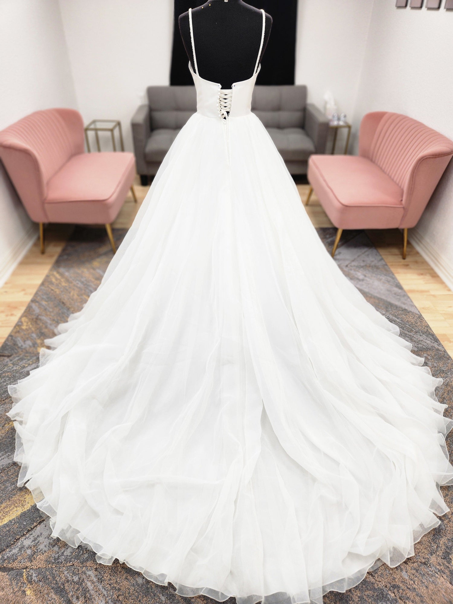 A-line Organza with Beaded Straps Wedding Dress