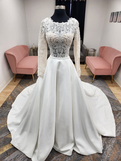 Aline Beaded Long Sleeve with Boat Neckline Wedding Dress
