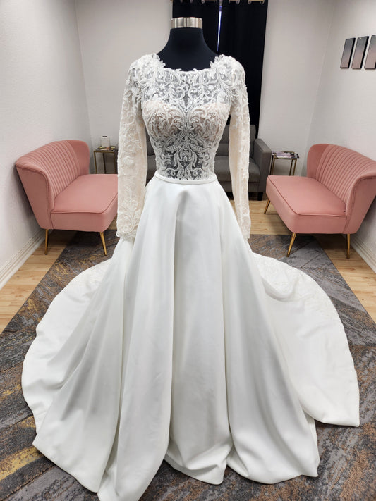 Aline Beaded Long Sleeve with Boat Neckline Wedding Dress