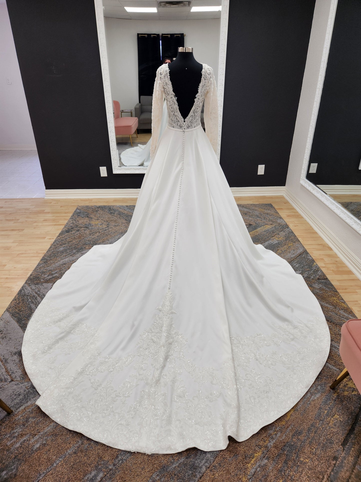 Aline Beaded Long Sleeve with Boat Neckline Wedding Dress