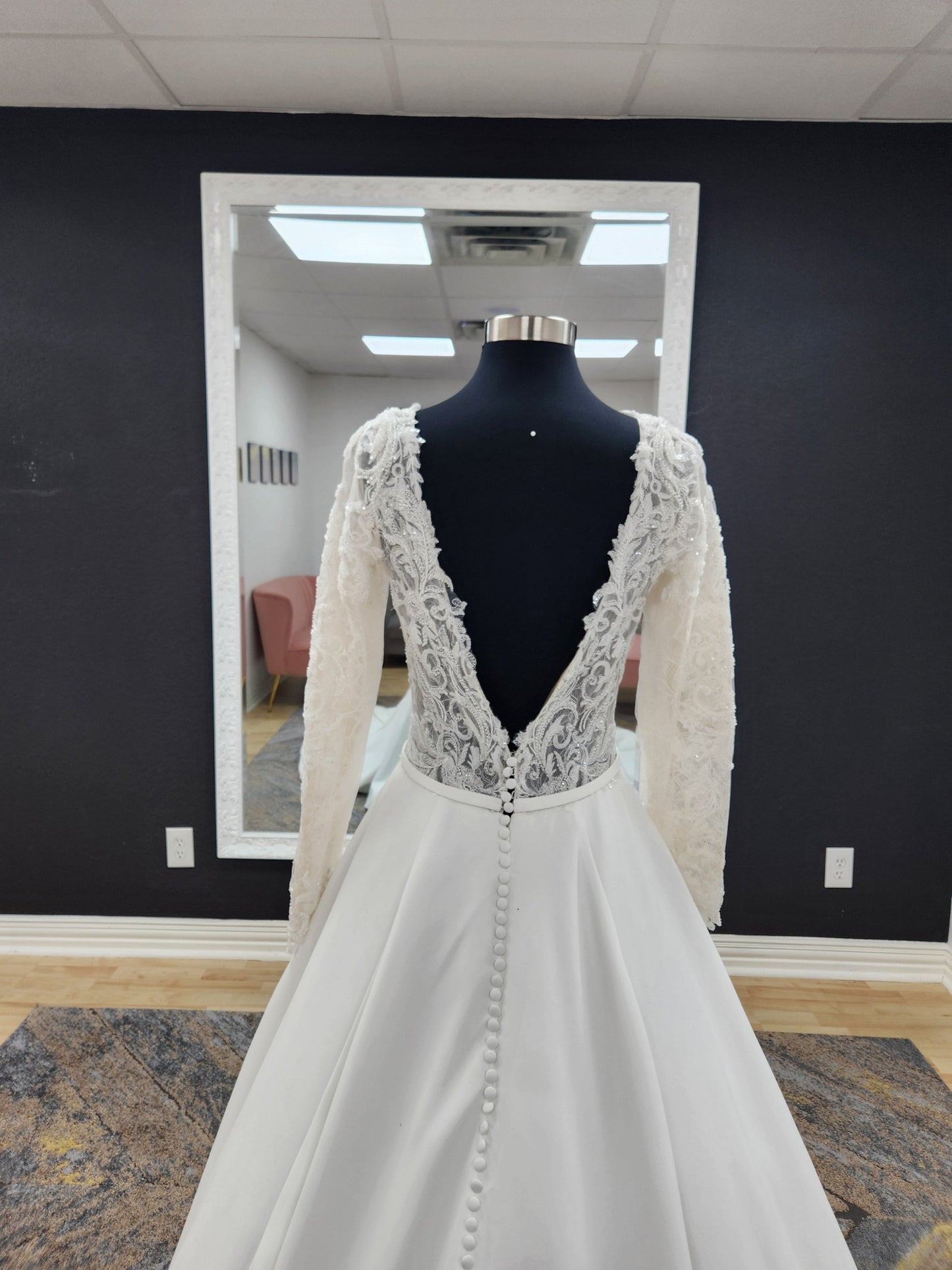 Aline Beaded Long Sleeve with Boat Neckline Wedding Dress