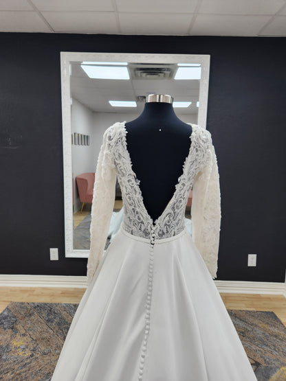 Aline Beaded Long Sleeve with Boat Neckline Wedding Dress