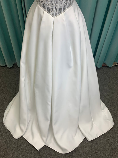 Aster Ballgown Wedding Dress in Ivory, Size 12 — lace bodice, square neckline, full ballgown skirt