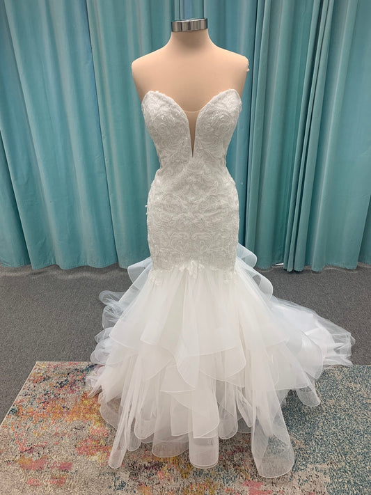 Beaded Lace with Ruffles Wedding Dress