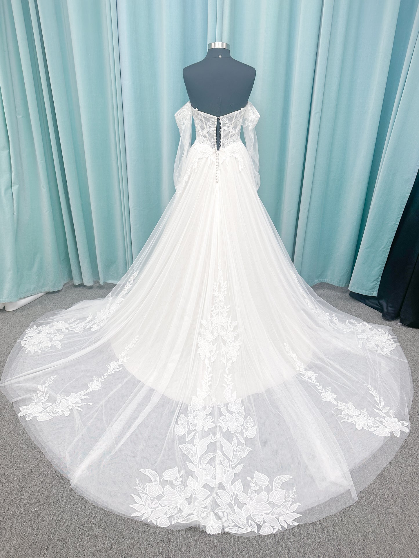 Betty A-line Wedding Dress in Ivory/Champagne, Size 10 — sheer corset bodice, floral lace, sweetheart neckline