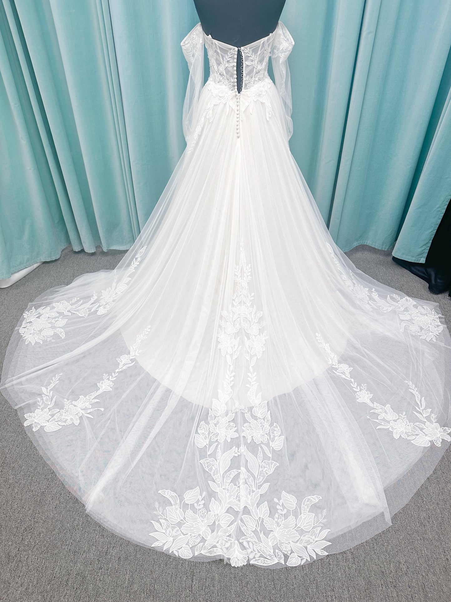 Betty A-line Wedding Dress in Ivory/Champagne, Size 10 — sheer corset bodice, floral lace, sweetheart neckline