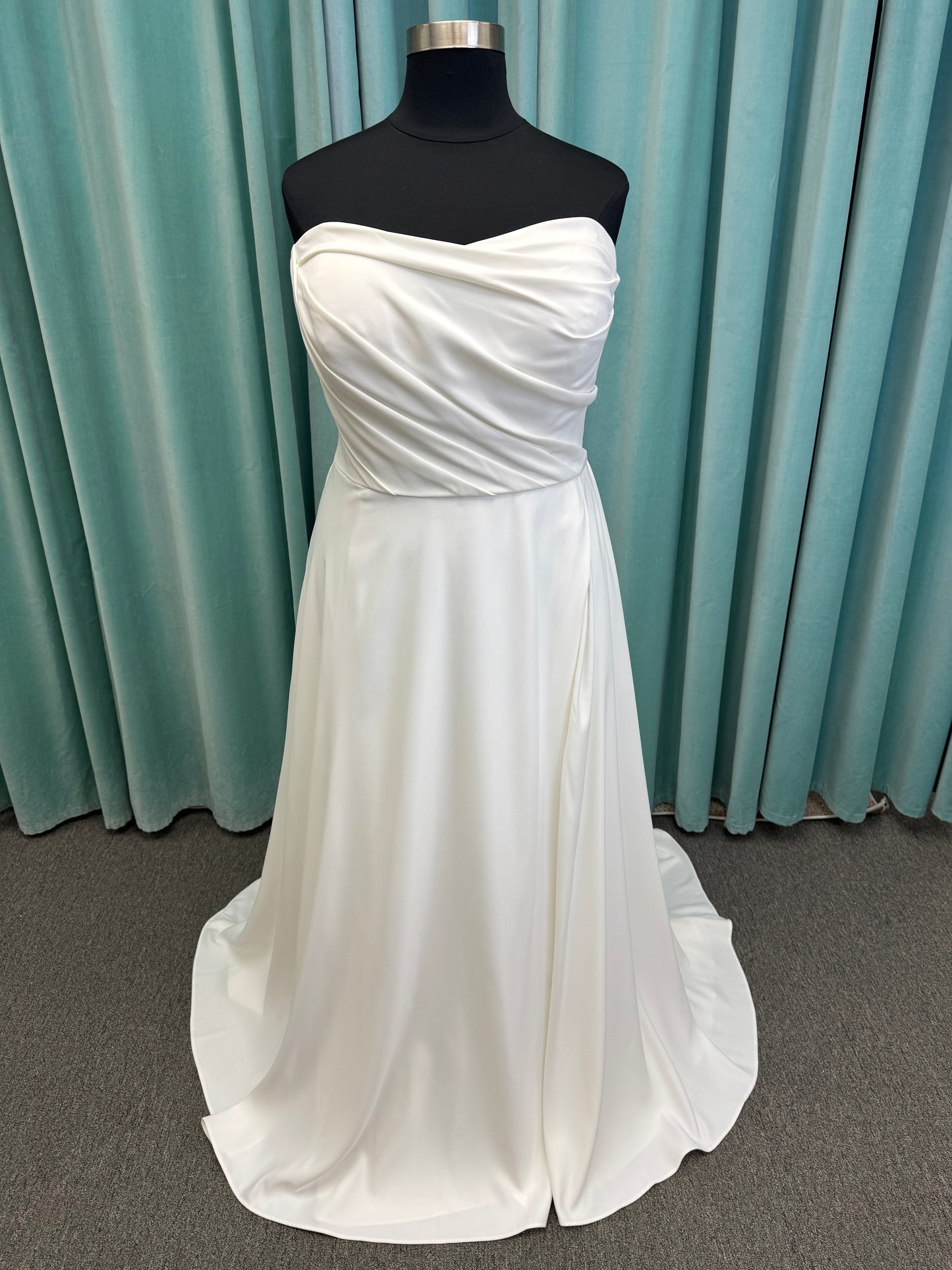 Essense of Australia Style D4225 Strapless A-Line Satin Wedding Dress with Ruching and Slit